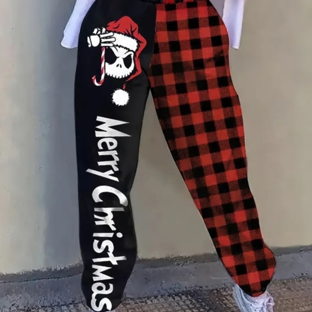 Nightmare before Christmas Womens Two Toned Joggers Plaid Red Black‎ Size Small